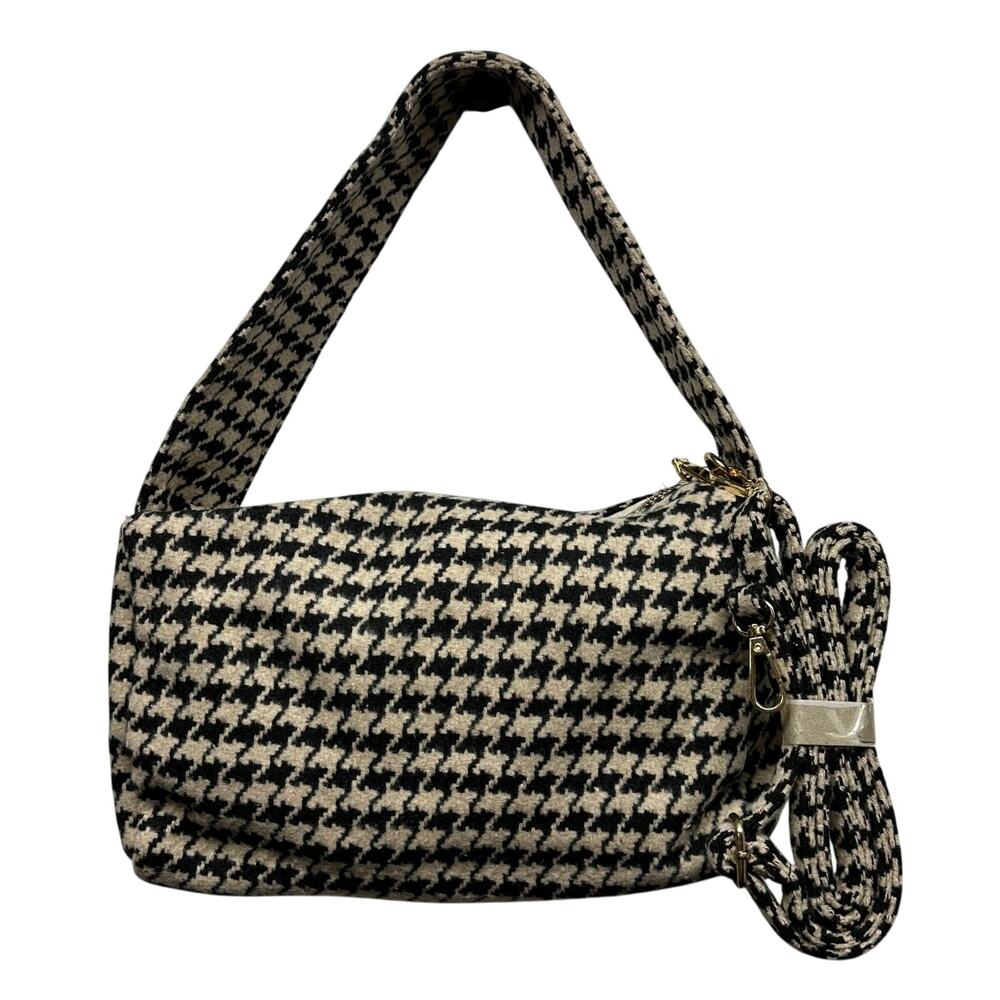 NWT, Hello 3AM Women’s Fabric Handbag or Crossbody in Black & Cream Herringbone
